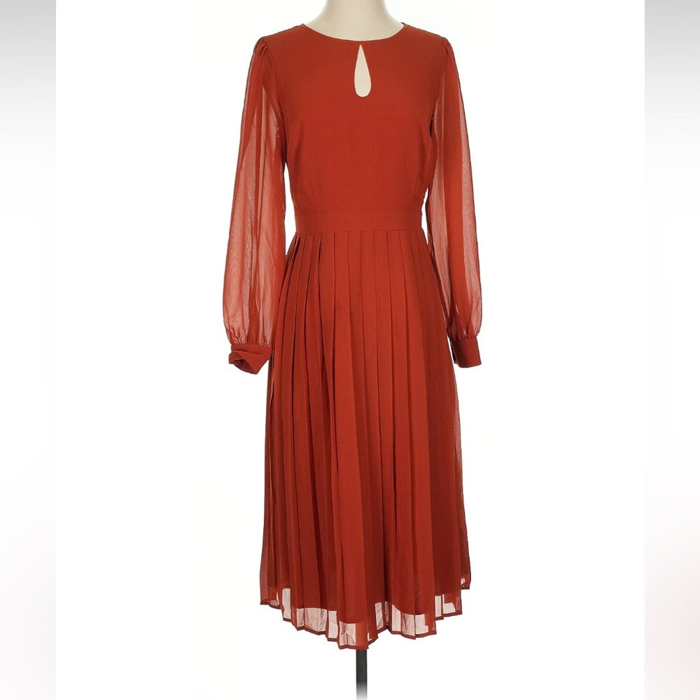 Modcloth Vintage Inspired Rust Orange Long Sleeve Dress